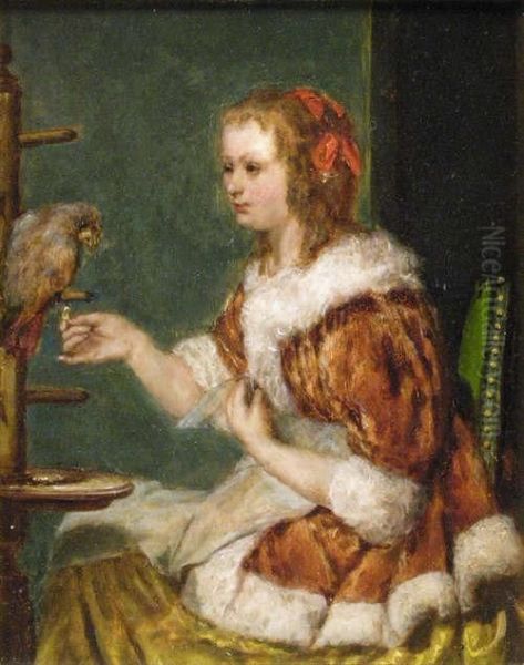 Metsu A Lady Playing A Lute; A Lady With A Parrot - view 1