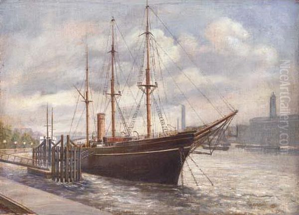 R.r.s. (national Antarctic Exploring Vessel) Discovery Moored Onthe Embankment - view 1