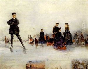 Skaters In Paris (bois De Bologne?) by Conrad Wise Chapman