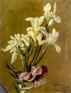 Still Life Of Iris And Roses (+ Still Life Of Roses And Greens In A Painted Vase; 2 Works) by Conrad Wise Chapman