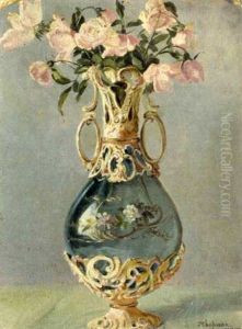 Still-life Of Pink Roses In An Ornate Vase (+ 6 Sketches Of Same Vase; 7 Works) Still-life Of Pink Roses In An Ornate Vase (+ 6 Sketches Of Same Vase; 7 Works)