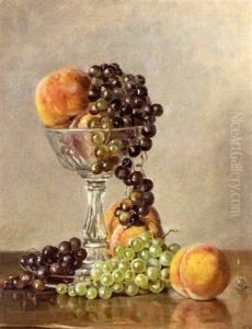 Still-life Of Peaches And Grapes In A Glass Compote by Conrad Wise Chapman
