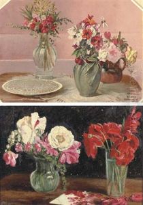 Study Of Flowers And Pie (+ Untitled - Still Life, 1908; 2 Works) by Conrad Wise Chapman