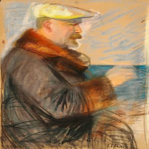 Michael Ancher At The Easel, Skagen Beach by Anna Ancher