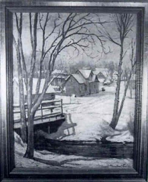 Snow Scene With Bridge - view 1