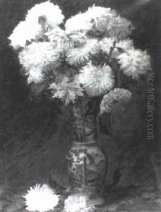 Still Life Of Geraniums Displayed In A Blue And White       Baluster Vase