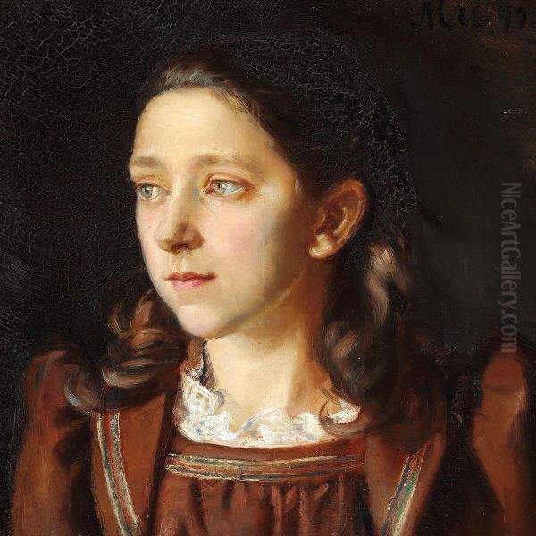 Portrait Of Ida Holst With Curly Brown Hair In A Brown Dress - view 1