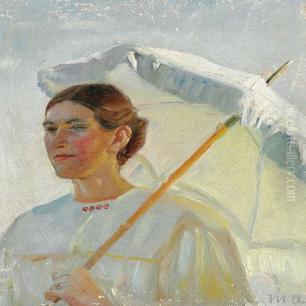 Portrait Of Minne Holst Holding A Parasol - view 1
