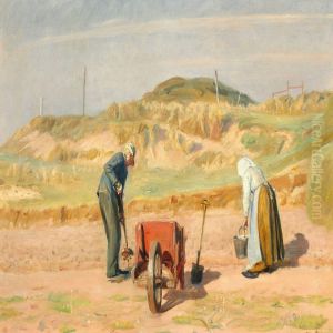 An Old Couple Collecting Potatoes Near The Dunes by Michael Ancher