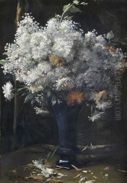 Nature Morte Aux Lilas Blanches Et Marguerites Dans Un Vase - view 1