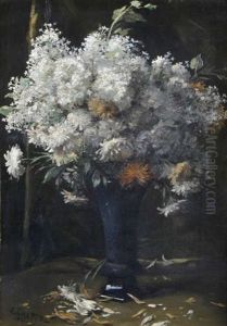 Nature Morte Aux Lilas Blanches Et Marguerites Dans Un Vase by Edouard Chappel