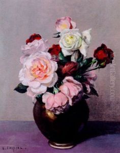 Still Life Of Roses In A Vase by Edouard Chappel