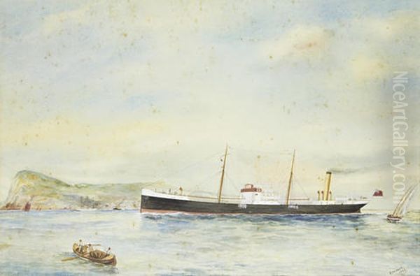 Two Ship Portraits: An Unidentified Coaster At Sea (+ The Coaster Unio In The Mediterranean, 1920, Watercolor, Smllr; 2 Works) - view 1