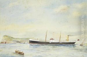 Two Ship Portraits: An Unidentified Coaster At Sea (+ The Coaster Unio In The Mediterranean, 1920, Watercolor, Smllr; 2 Works) by Reuben Chappell Of Poole