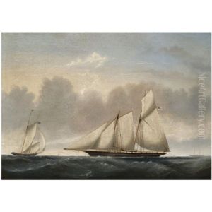 A Naval Schooner In Two Positions by Reuben Chappell Of Poole