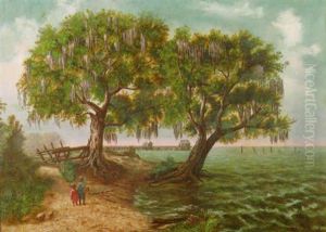 Lake Pontchartrain With Fishing Camps, Live Oaks, And Two Black Children Lake Pontchartrain With Fishing Camps, Live Oaks, And Two Black Children
