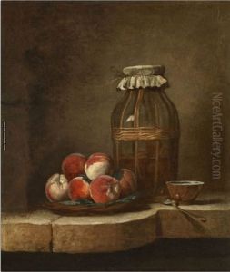 A Monkey With Pallett And Brushes Ringing A Bell Hung Around The Neck Of A Braying Donkey by Jean-Baptiste-Simeon Chardin