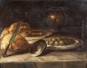 Stillleben Mit Schinken, Geflugel, Kufpergeschirr Und Messer