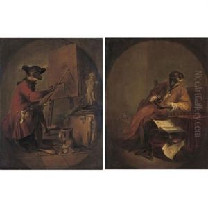 Le Singe Peintre (+ Le Singe Antiquaire; Pair) by Jean-Baptiste-Simeon Chardin