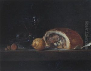 Stilleben Mit Schinken, Zitrone Und Rotweinglas by Jean-Baptiste-Simeon Chardin