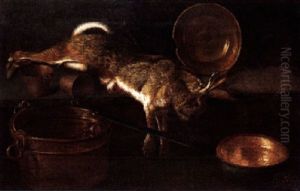 A Still Life Of A Hare With Kitchen Utensils by Jean-Baptiste-Simeon Chardin