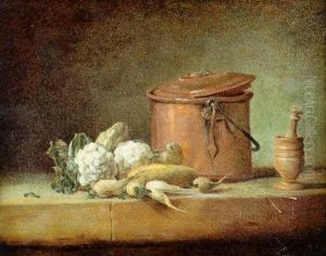 Nature Morte Au Chaudron Et Legumes Sur Un Entablement by Jean-Baptiste-Simeon Chardin