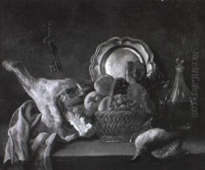 Stilleben Mit Fruchten In Einem Flechtkorb, Geschirr Und Hammelkeule by Jean-Baptiste-Simeon Chardin