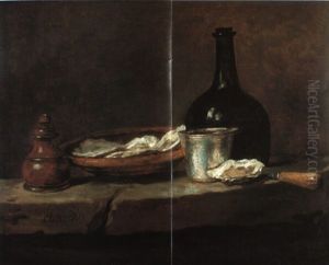 Still Life With A Dish Of Oysters And A Bottle by Jean-Baptiste-Simeon Chardin