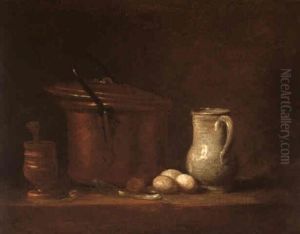 Table De Cuisine Avec Marmite De Cuivre, ,grugeoir Et Son Pilon... by Jean-Baptiste-Simeon Chardin