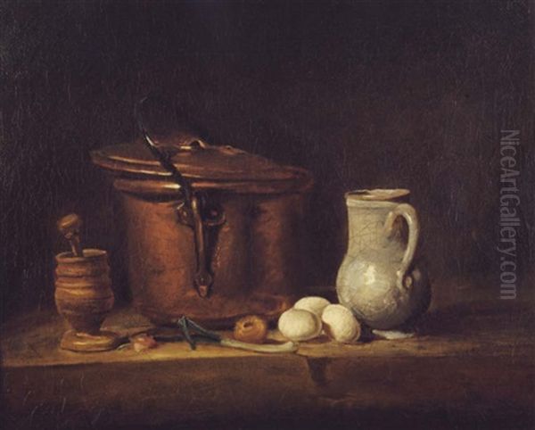 Table De Cuisine Avec Marmite De Cuivre, Egrugeoir Et Son Pilon... - view 1
