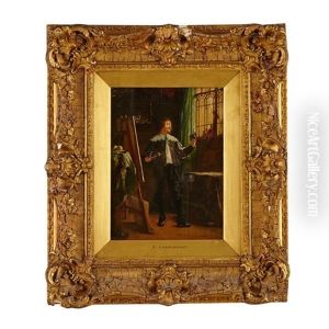 Cavalier By Easel Studying A Classical Head by Eduard Charlemont