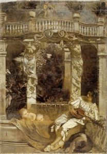 Lautespieler Vor Einer Palastarchitektur by Eduard Charlemont