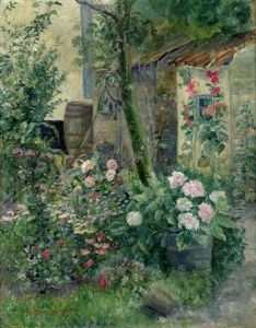 Idyllischer Hinterhof Mit Blumen Im Sommer