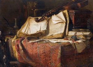 Stilleben Mit Notenbuch Auf Tisch by Hugo Charlemont