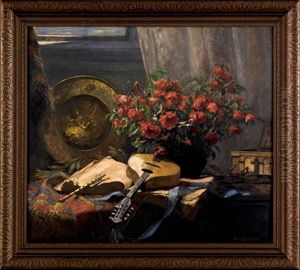 Still Life With Roses And A Mandolin by Hugo Charlemont