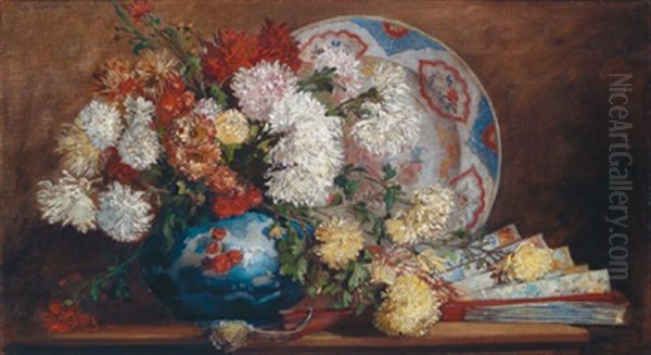 Blumenstuck Mit Asiatischen Teller Und Facher - view 1