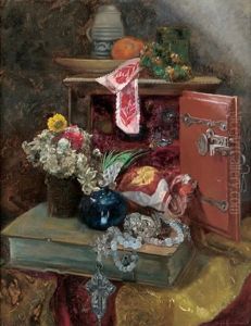Stilleben Mit Blumen Und Ziergegenstanden by Hugo Charlemont