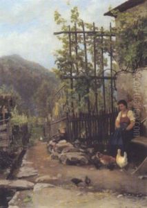 Huhnerfutterung Im Bauerngarten by Hugo Charlemont