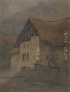 Tiroler Dorfansicht Mit Frauen Am Brunnen by Hugo Charlemont
