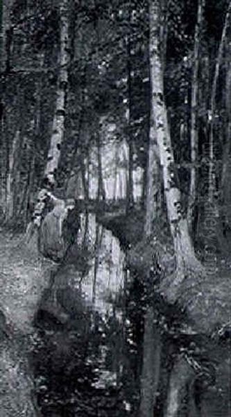A Girl By A Stream In A Forest - view 1