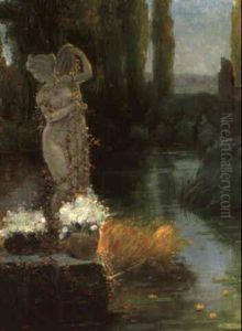 Schlossteich Mit Skulptur Einer Quellnymphe by Hugo Charlemont