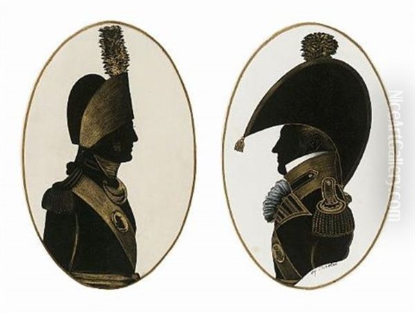 An Officer Wearing Jacket, Epaulette, Gorget And Tricorn With Plume (+ An Officer, A Volunteer (?) Wearing Jacket With Epaulette, Frilled Chemise And Bicorn With Plume, Sgd.; 2 Works) - view 1