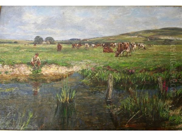 Fishing By The River In A Summer Meadow - view 1