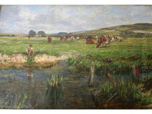 Fishing By The River In A Summer Meadow by James Charles