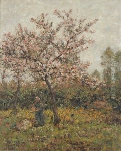 Bluhender Obstbaum, Darunter Eine Stehende Frau by James Charles