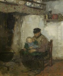 Vater Mit Kind In Einer Stube by Frantz Charlet