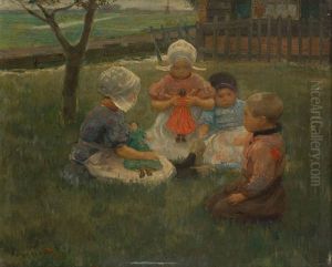 Enfants Jouant Dans Le Pre by Frantz Charlet