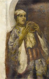 Junge Marokkanerin Mit Tamburin by Frantz Charlet