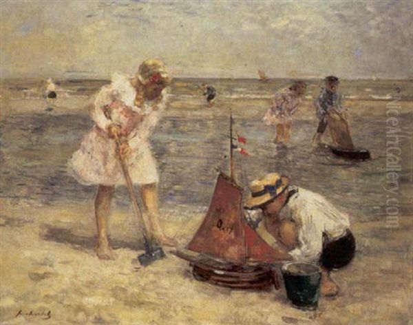 Kinderen Spelend Op Het Strand - view 1
