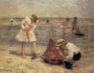 Kinderen Spelend Op Het Strand Kinderen Spelend Op Het Strand